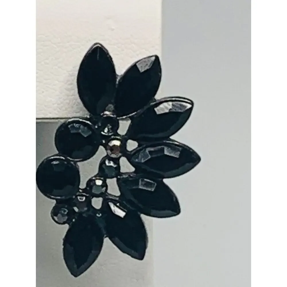 Elegant Black Cluster Marquise Earrings with Small Hematite Stones Pierced